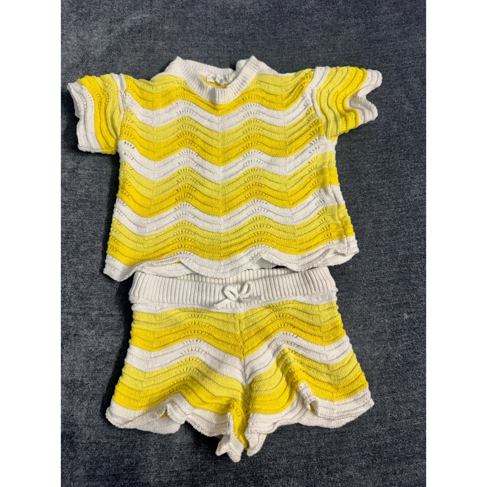 Jessica Simpson Kids Yellow White Chevron Knit Top and Shorts Set XS 4/5